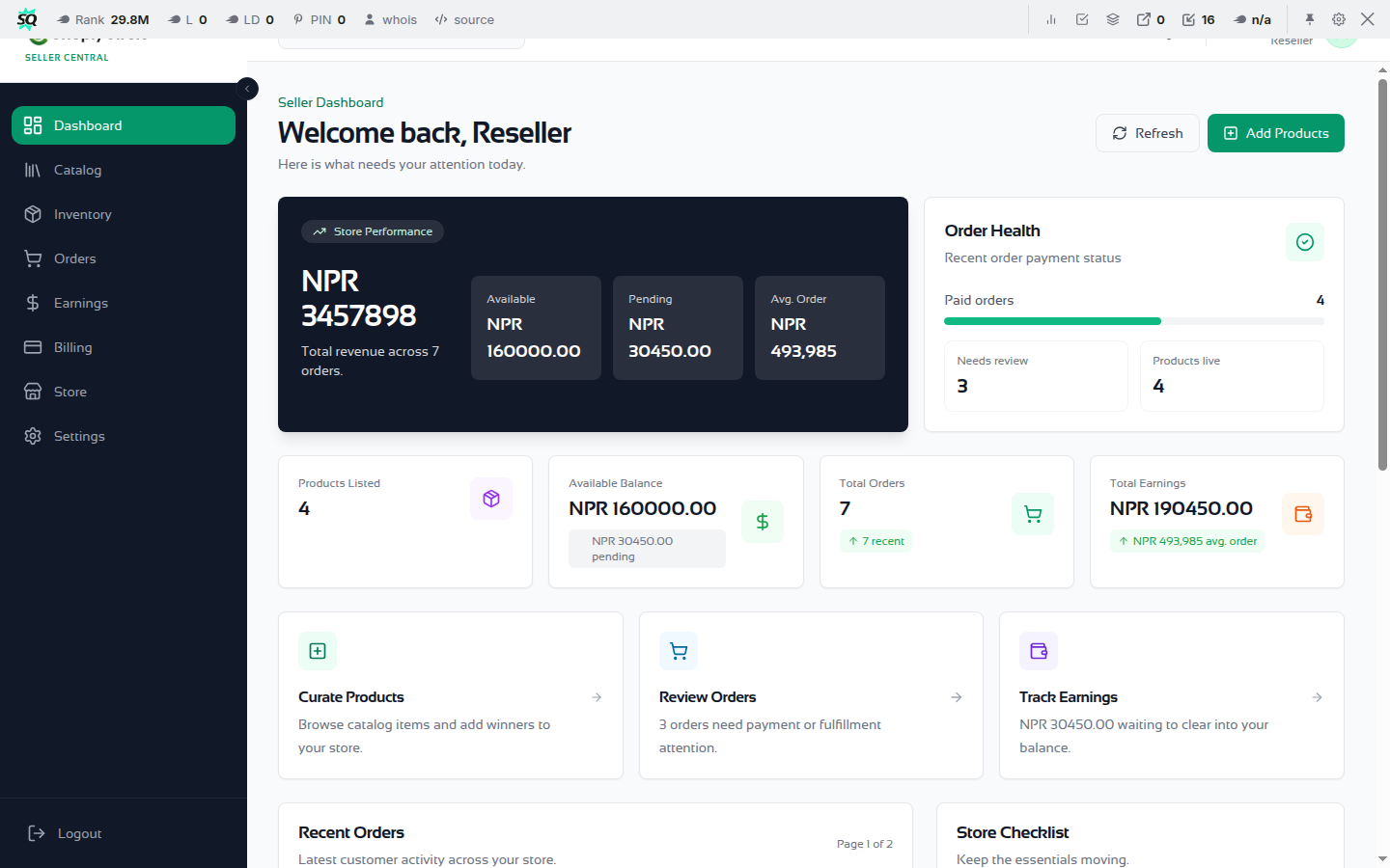 ShoplyCircle seller dashboard